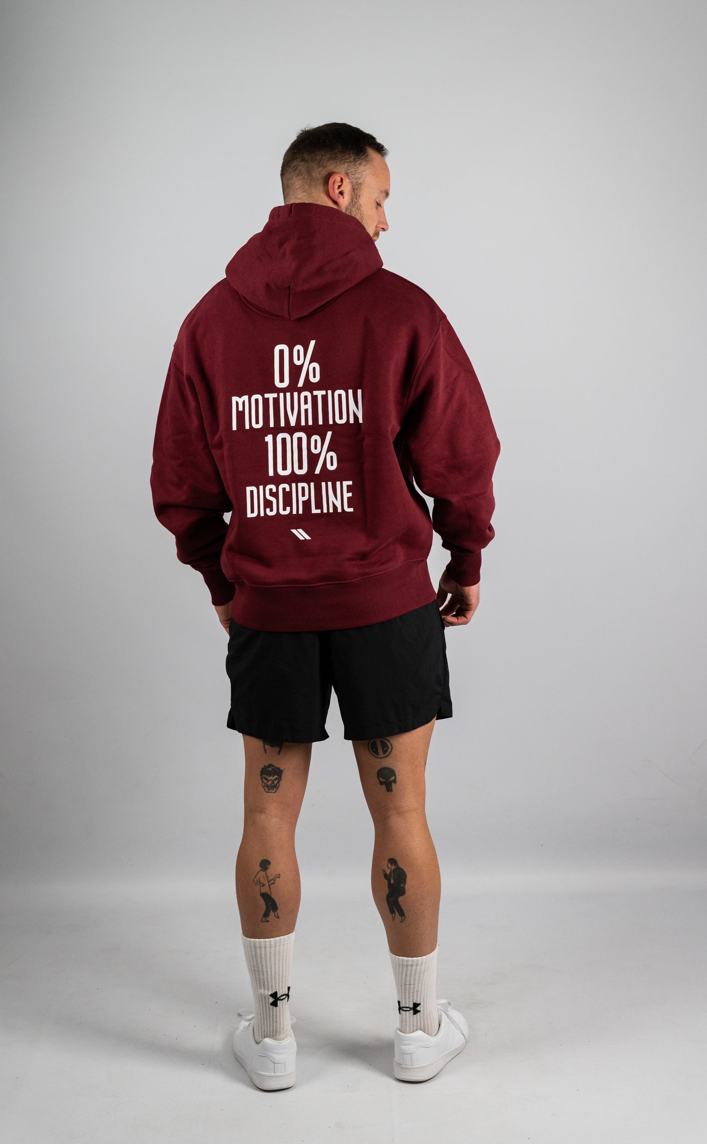 0% MOTIVATION 100% DISCIPLINE HOODIE BURGUNDY